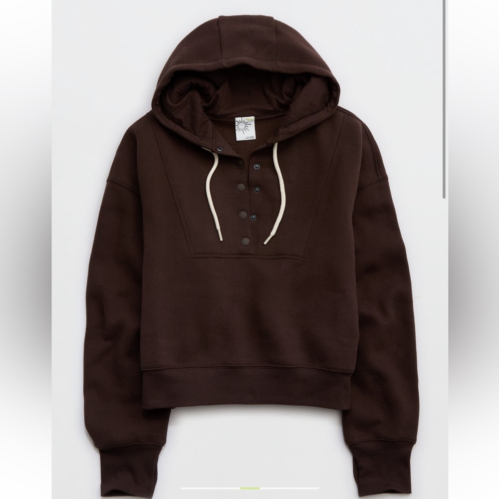 Aerie Chocolate Brown Hooded Pullover Sweatshirt